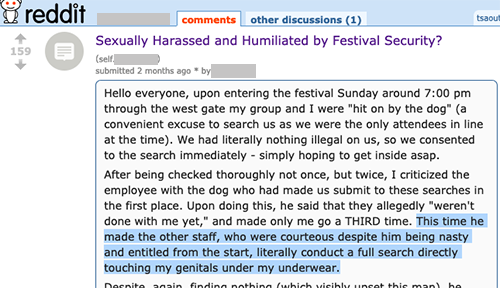 Sexually Harassed and Humiliated by Festival Security
