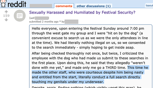 Sexually Harassed and Humiliated by Festival Security