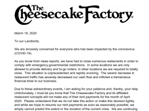 Cheesecake Factory No Rent Notice