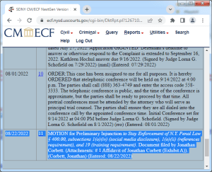Docket with Motion for Preliminary Injunction